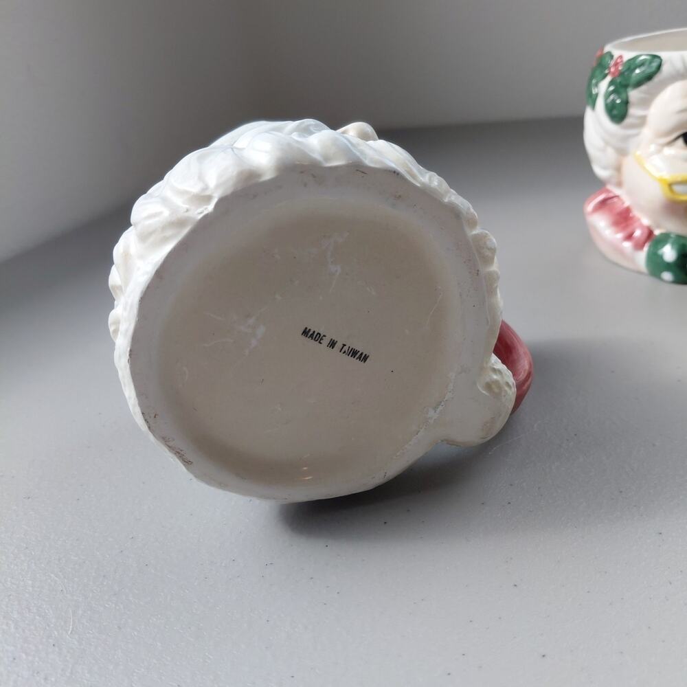 VTG Japan Mr & Mrs. Santa Claus Mug Cup Large Christmas 3D RARE Holly Ceramic - Picture 7 of 16